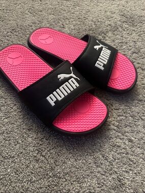 Puma Black Slides with Pink Footbed